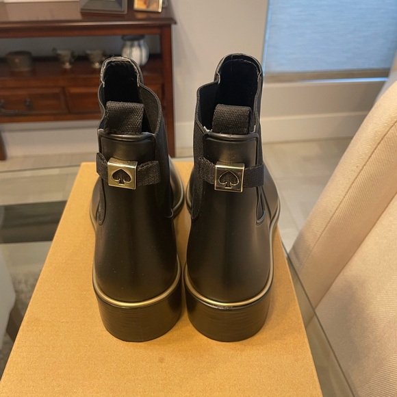 Kate Spade Black Ankle Booties with Gold Trim - Picture 3 of 4